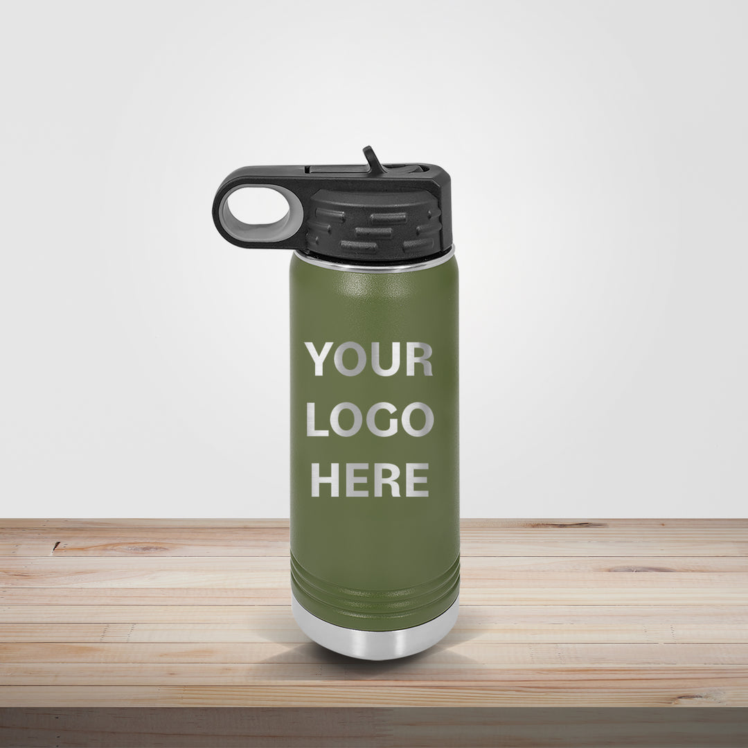 Olive Polar Camel insulated stainless steel water bottle personalized for outdoor brands, lifestyle gifts, and custom engraving, available in 20oz, 32oz, and 40oz