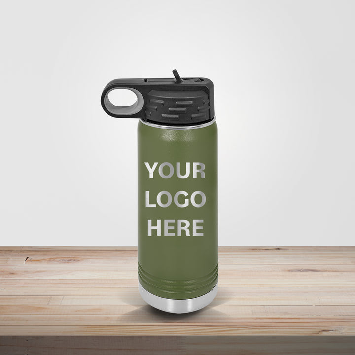 Olive Polar Camel insulated stainless steel water bottle personalized for outdoor brands, lifestyle gifts, and custom engraving, available in 20oz, 32oz, and 40oz