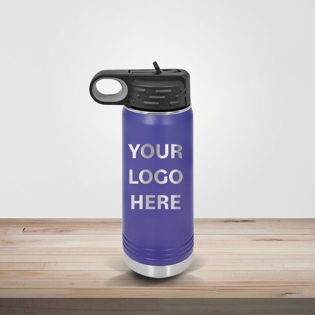 Purple Polar Camel insulated stainless steel water bottle personalized for bridal parties, boutique gifts, and custom logo engraving, available in 20oz, 32oz, and 40oz
