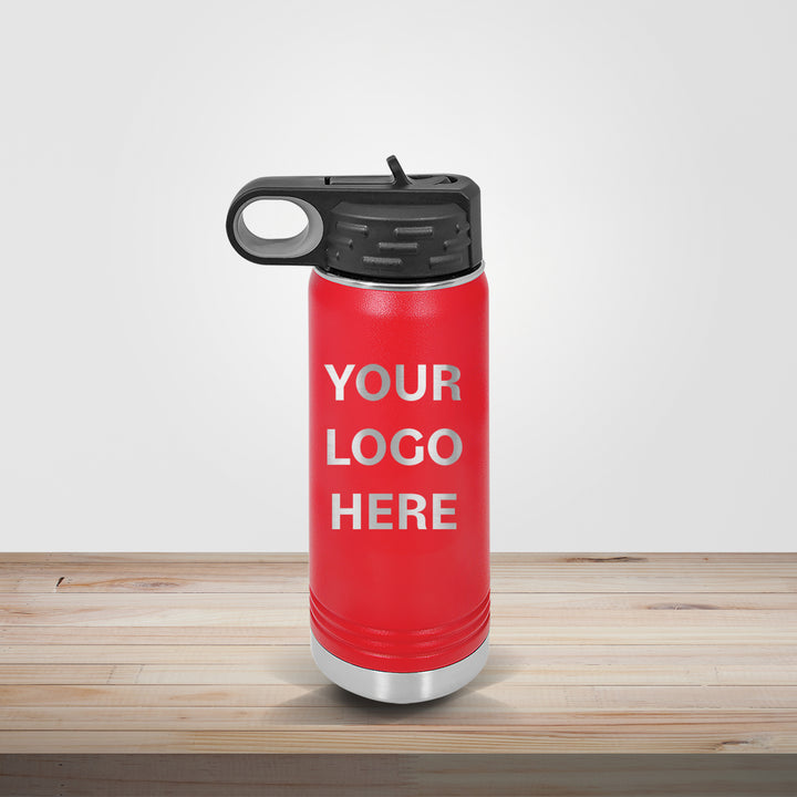 Red Polar Camel insulated stainless steel water bottle customized for team spirit, school sports, and promotional branding gifts, available in 20oz, 32oz, and 40oz